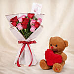 Love Expresssion Roses Bouquet with Teddy Bear