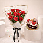 Valentine's 9 Roses Bouquet with Cakes