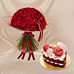Valentine's 99 Red Roses Bouquet with Cakes
