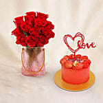 Valentine's Roses Elegance Vase with Cakes