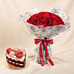 Valentine's Special 50 Roses Bouquet n Cake