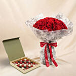 Valentine's Special 50 Roses Bouquet n Chocolates