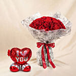 Valentine's Special 50 Roses Bouquet n Cushion