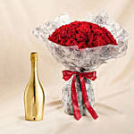 Valentine's Special 50 Roses Bouquets with Wine