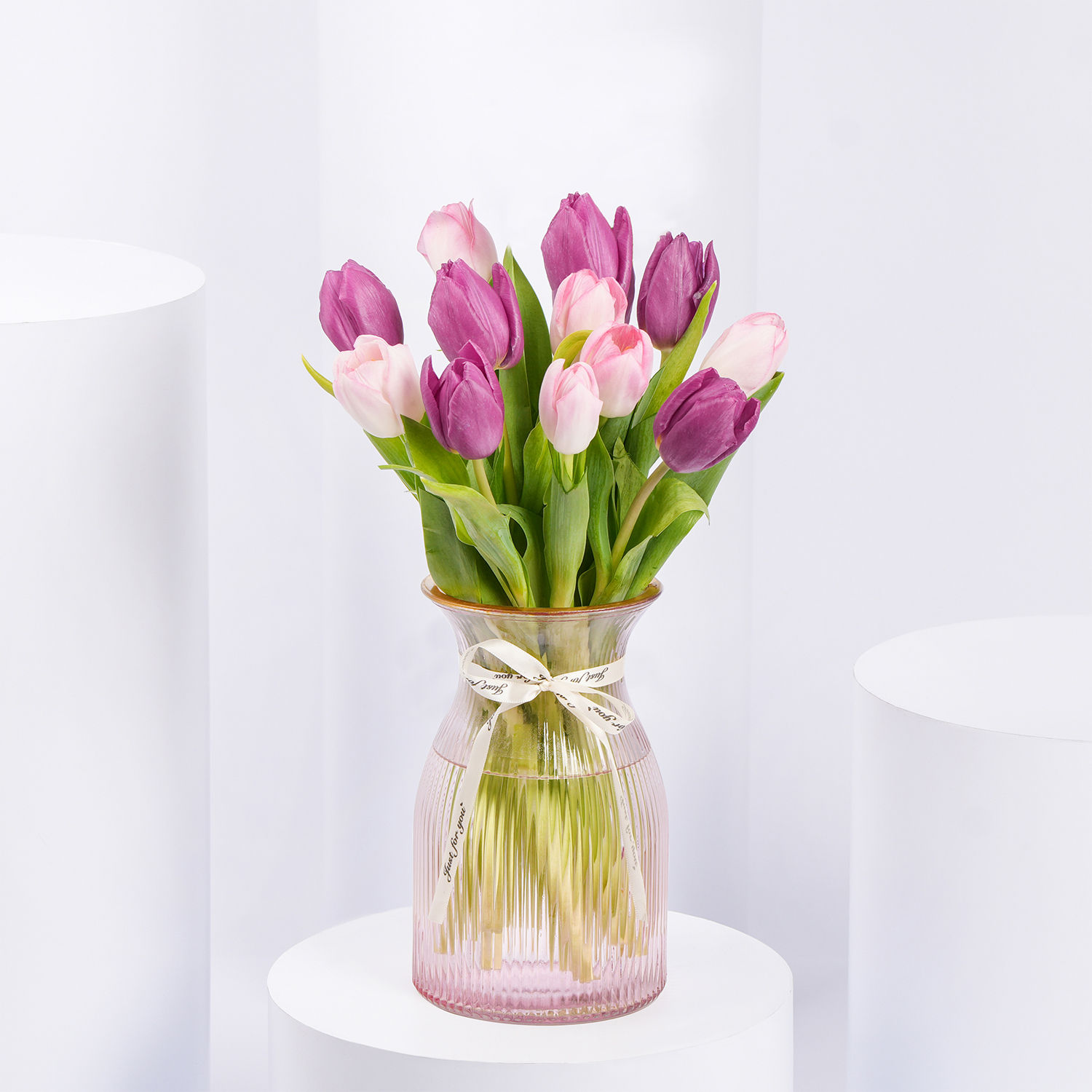 Order Pink and Purple Tulips in Premium Glass Vase Online | Same-Day ...